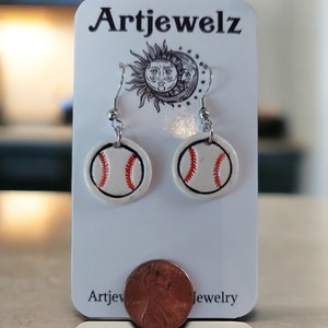 Hand Stamped Ceramic Baseball Earrings, Lightweight Game Day Jewelry