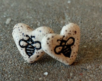 Handmade Speckled Ceramic Bee Heart Earrings – Nature Cottagecore Jewelry