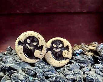 Handmade Ceramic Ghost Flower Earrings: Whimsical Halloween Stoneware Jewelry