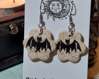 Halloween Bat Earrings Handmade Fall Clay Speckled Ceramic Earrings