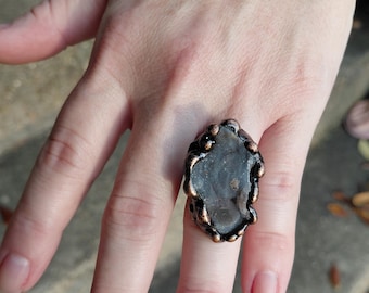 Handmade Soldered Agate Ring Adjustable Rustic Statement Jewelry