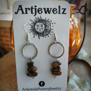 Handcrafted Tigers Eye Authentic Gemstone Crystal Earrings