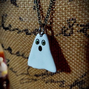 Halloween Ghost Necklace – Handmade Ceramic Pendant – Cute Spooky Jewelry – Fall Accessory – Ghost Charm Necklace