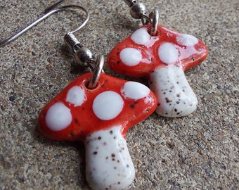 Handcrafted Stoneware Ceramic Mushroom Pottery Jewelry Earrings