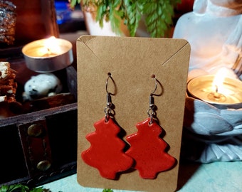 Handcrafted Stoneware Speckled Glaze Christmas Tree Earrings Ceramic Hypoallergenic