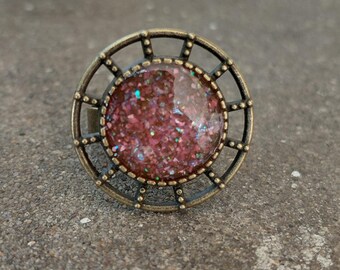 Handmade Glitter Resin Ring, Adjustable Boho Statement Jewelry