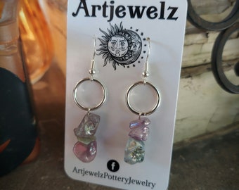 Handcrafted Fluorite Authentic Gemstone Crystal Earrings