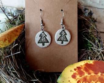 Speckled Ceramic Christmas Tree Stamped Holiday Earrings Hypoallergenic