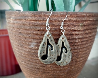 Handcrafted Ceramic Teardrop Shape Music Note Clay Earrings