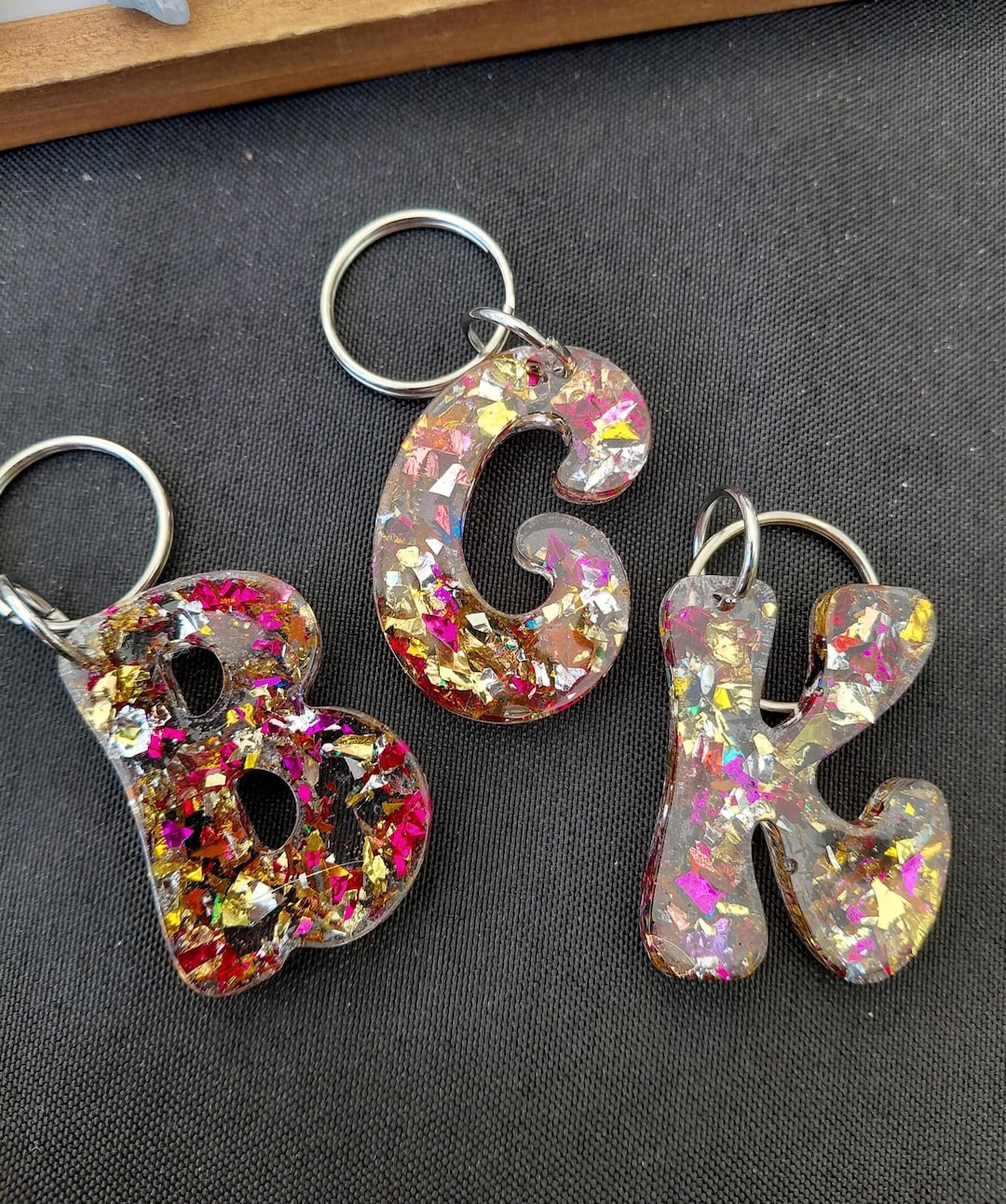 Personalized Resin Initial Keychain – Custom Letter Keyring, Handmade ...