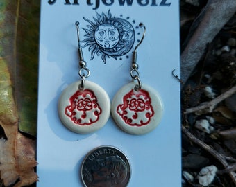 Handcrafted White Ceramic  Christmas Santa Stamped Holiday Earrings Hypoallergenic