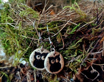 Speckled Stoneware Owl Earrings Handmade Kiln Fired Pottery Clay