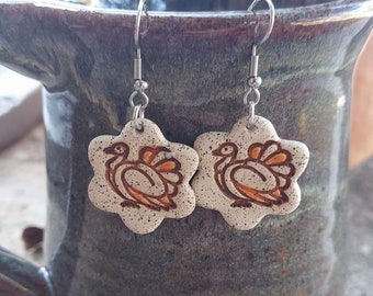 Handcrafted Ceramic Thanksgiving Turkey Stoneware Earrings