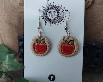 Handcrafted Ceramic Apple Themed Earrings Perfect for Teachers