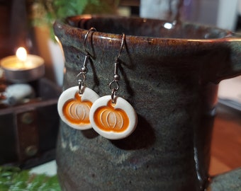 Fall Halloween Pumpkin Earrings Lightweight Handmade Ceramic