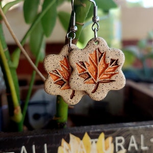 Handcrafted Stoneware Fall Autumn Leaf Handmade Pottery Jewelry Earrings