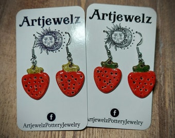 Handcrafted Ceramic Strawberry Earrings Hypoallergenic