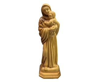 Olive Wood Statue of the Virgin Mary Holding Baby Jesus