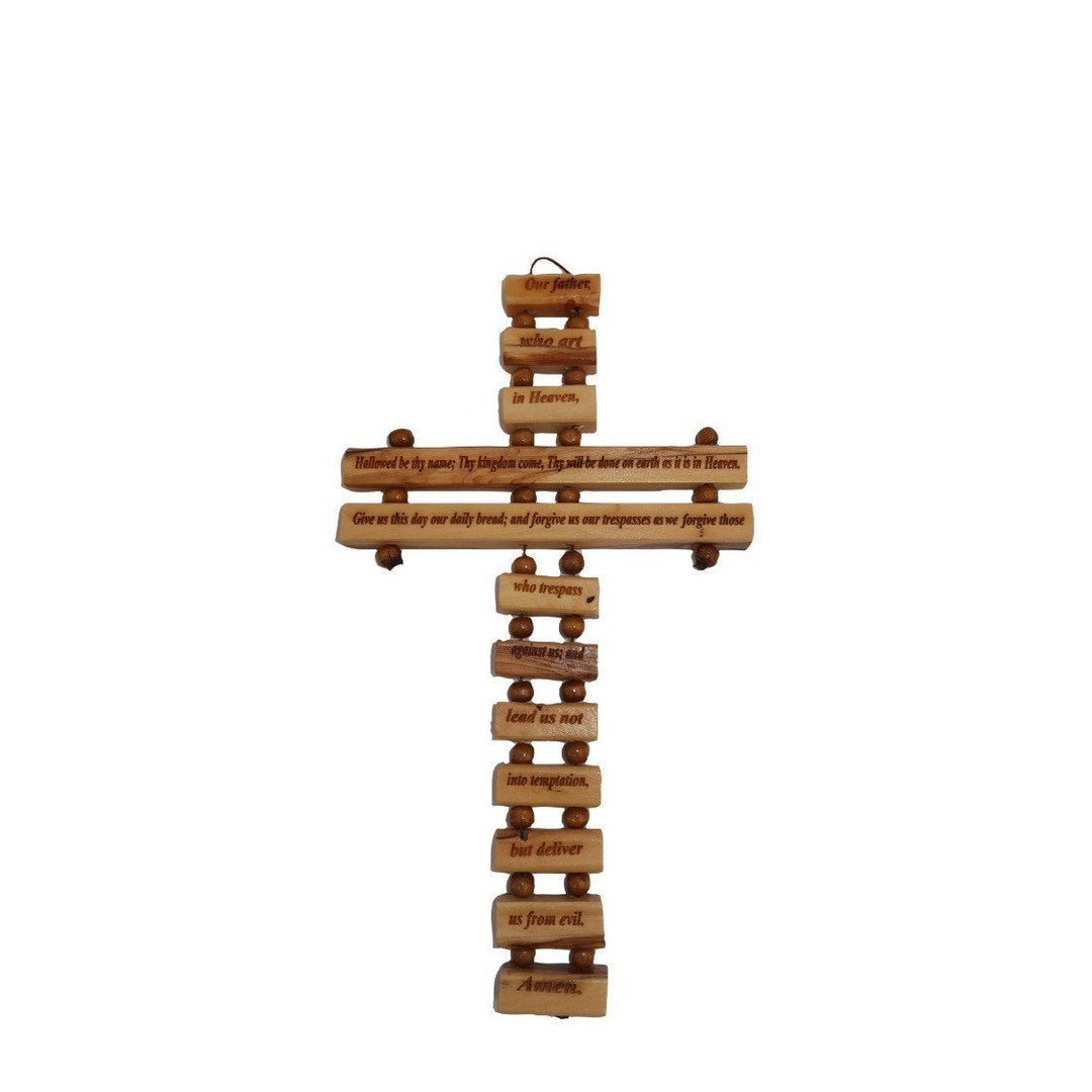 Our Father Lord's Prayer Wall Cross Olive Wood Available in Spanish