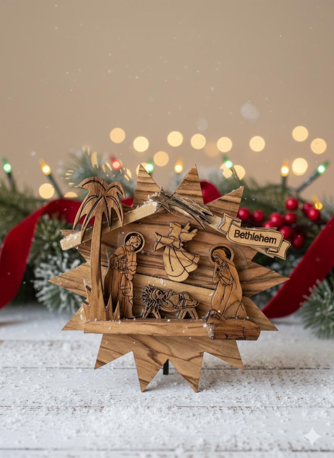 Star of Bethlehem Nativity Figurine ∣ Olive Wood Hand Carved Tabletop ...