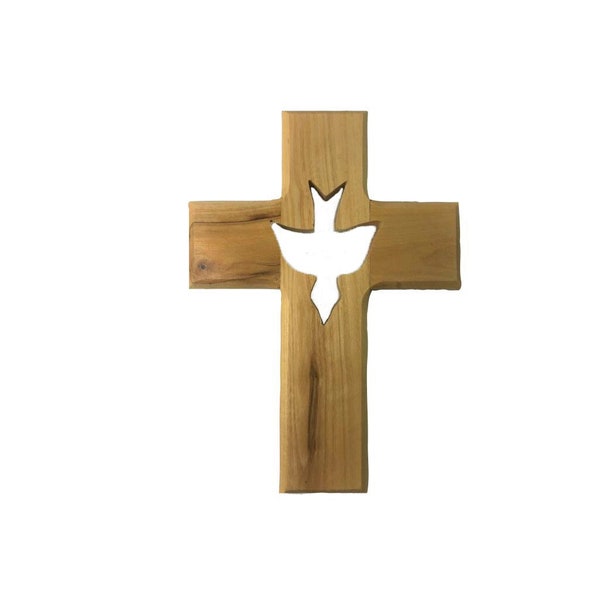 Olive Wood Wall Dove Cross - Holy Spirit Cross from The Holy Land