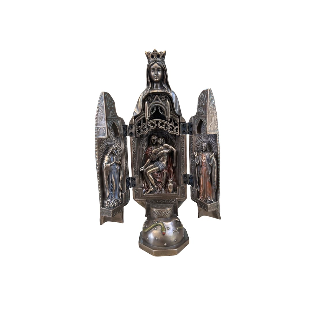 Tríptico de la Virgen María en bronce: Estatua de la Anunciación y la ...