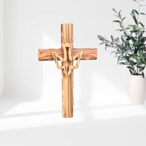 Hand Carved Olive Wood Cross with Dove - Holy Land Christian Gift