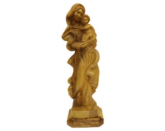 Virgin Mary Holding the Holy Child Jesus Unique Olive Wood Christian Carving from Bethlehem