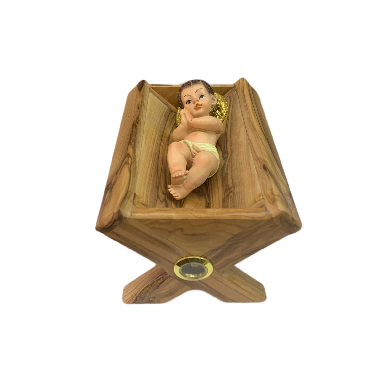 Handmade Gypsum Jesus With Olive Wood Manager With Holy Etsy