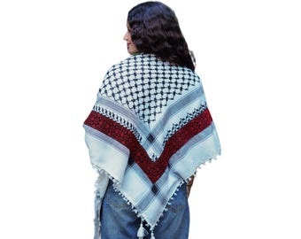 Palestine Keffiyeh Tatreez Embroidery Keffiyeh Original Handmade Traditional Head Scarf 100% Cotton Keffiyeh from the Holy Land