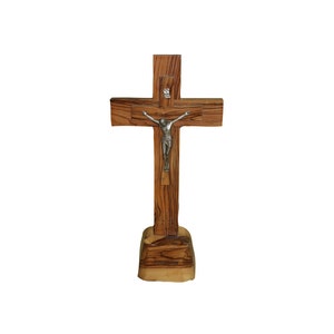 Olive Wood Handmade Jerusalem Cross with Stand