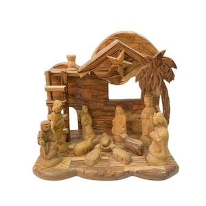 Olive Wood Nativity Set with Music Cave
