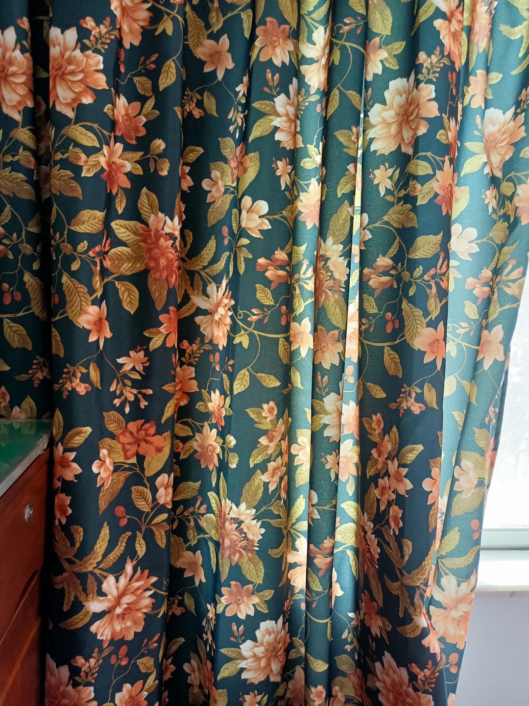 Bedroom Curtain See Through Floral Green Curtain Door Curtain Etsy