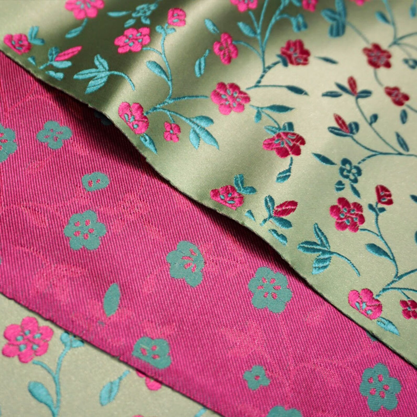 Green Cotton Floral Silk Fabric/Fabric By the Yard Etsy