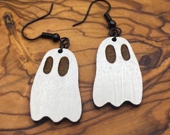 Spooky White Ghost Earrings Wood Lightweight Earring Set Hypoallergenic Halloween Earrings Costume Accessory Party Jewelry Set Fall