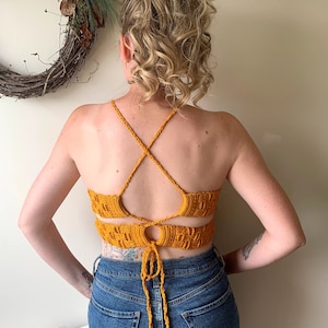 Top corto Vlaai - PATRÓN de top halter básico de crochet - Corbata de corsé trasera resistente