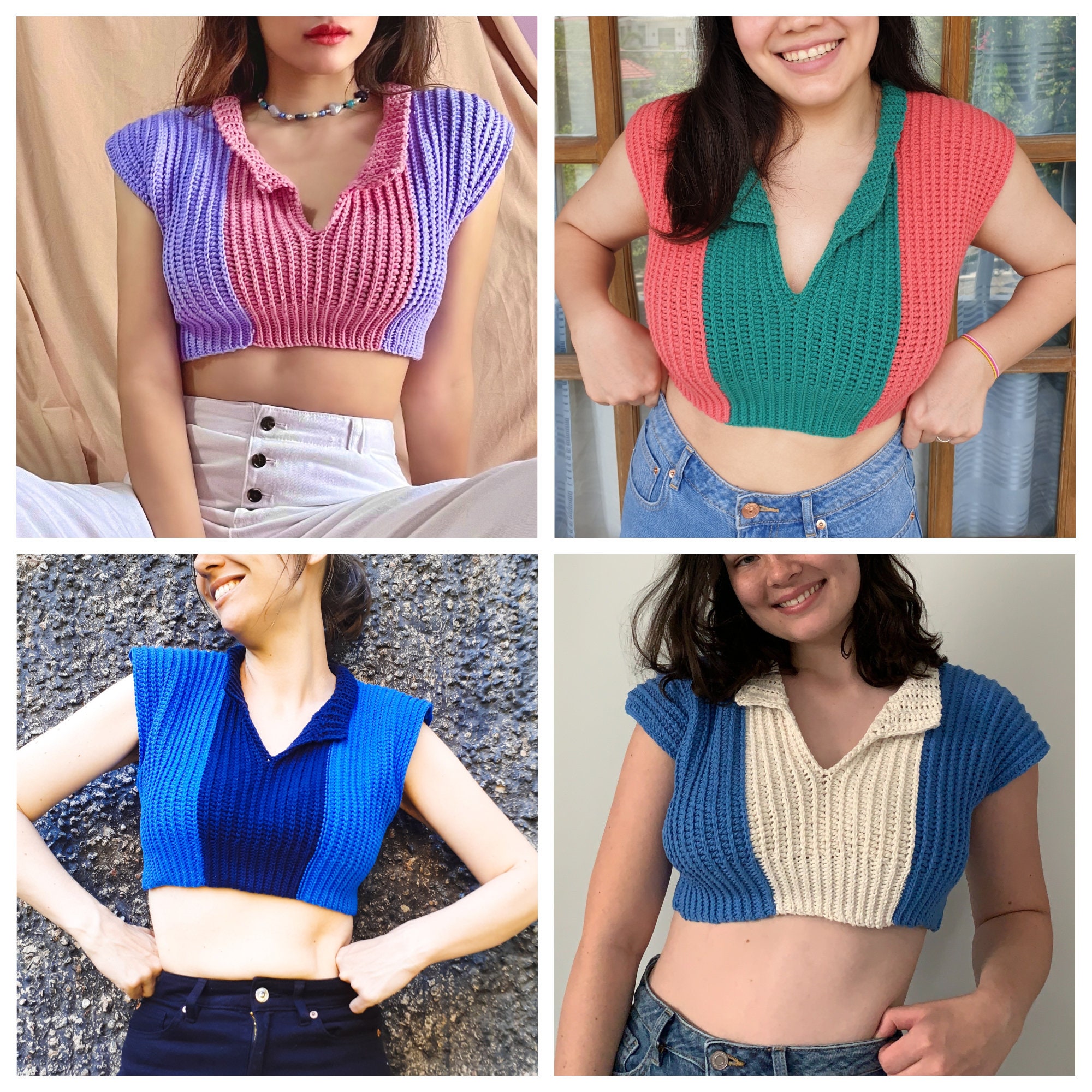 Valerie Crop Top - Retro Collared Ribbing Crochet Top Pattern - Etsy