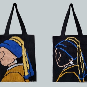 Meisje met de Parel Tote Bag Häkelanleitung - Mädchen mit einem Perlenohrring/Johannes Vermeer/Häkelkunst/Malerei/Häkeltasche