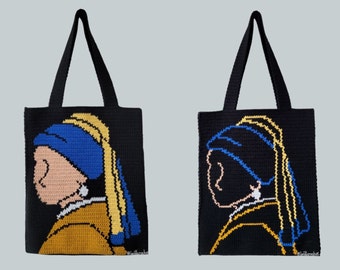 Meisje met de Parel Tote Bag Crochet Pattern - Girl with a Pearl Earring/Johannes Vermeer/Crochet Art/Crochet Painting/Crochet Bag
