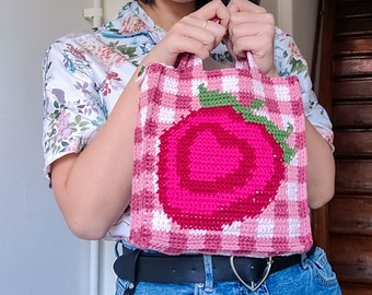 Love you berry Much Bag (Gingham Version) Crochet Pattern - Crochet Cottagecore Strawberry Bag