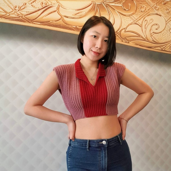 Valerie Crop Top - Retro Collared Ribbing Crochet Top Pattern