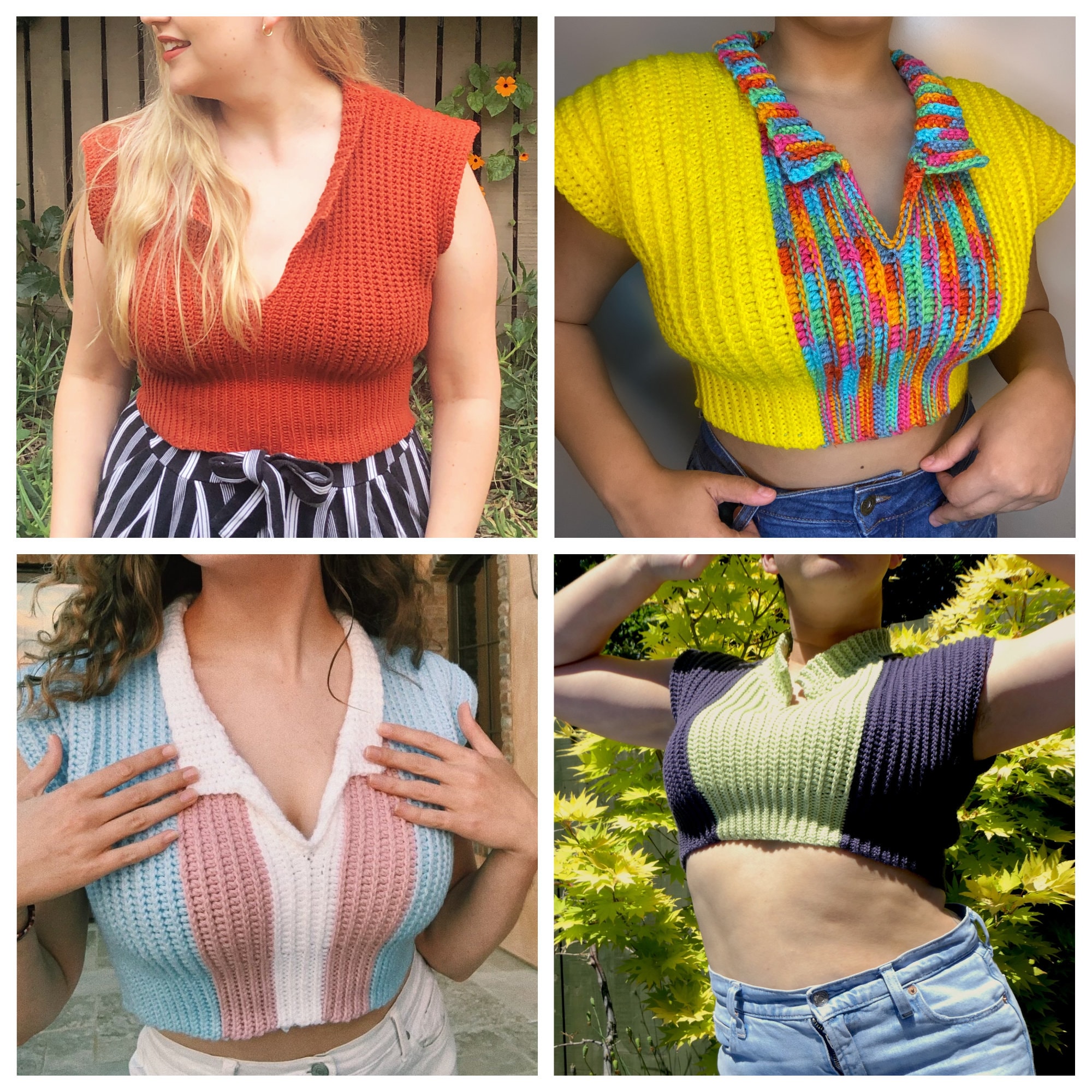Valerie Crop Top - Retro Collared Ribbing Crochet Top Pattern - Etsy