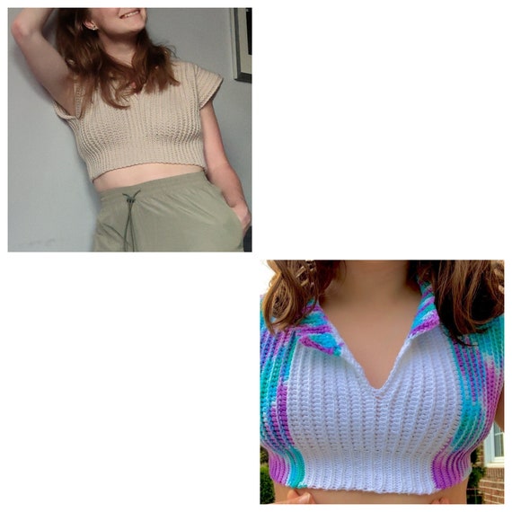 Valerie Crop Top - Retro Collared Ribbing Crochet Top Pattern - Etsy