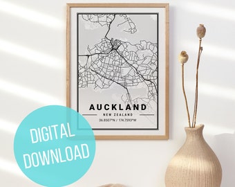 Auckland map print, City map poster, Aesthetic black and white wall art, digital print, instant download, minimalist modern New Zealand map