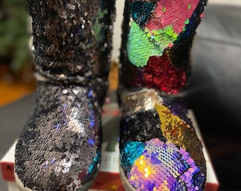 Multi color sequin booties best sale