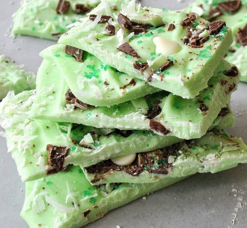 St. Patty's Day Bark  White Chocolate and Mint.