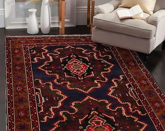 Handmade Wool Balochi Rug (6x4): Vintage Persian Tribal Carpet