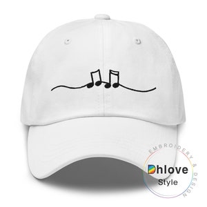Bonnet brodé notes de musique, casquette pour papa design dessin au trait - Cadeau unisexe pour les amateurs de musique - Chapeau mignon - Chapeau cool