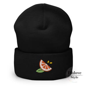 Embroidered Orange Beanie: Cuffed Fruit Hat - Custom Option