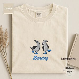 Funny Blue-Footed Booby Embroidered T-Shirt – Dancing Bird, Comfort Colors 1717 Unisex Tee